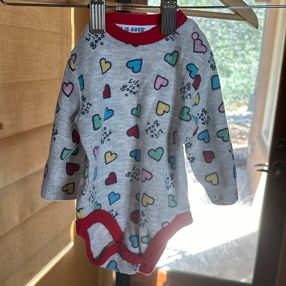 Life is Good Multi Color Hearts Thermal Waffle LS Onesie Size 0-3 Mths - Picture 1 of 8